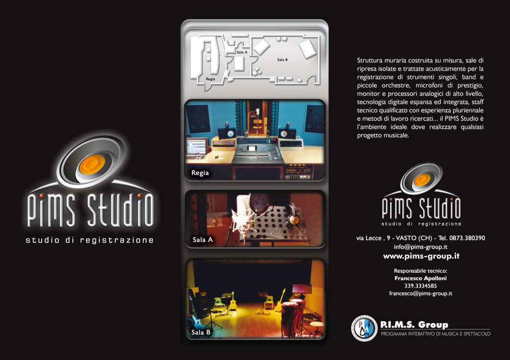 Brochure Grafica Scheda Tecnica dello studio di registrazione del P.I.M.S. Group